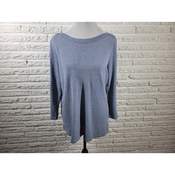 Chaps Womens Top XXL Plus Lace Up Sleeve Blue Sheer Pointelle BLU67E - Picture 1 of 8